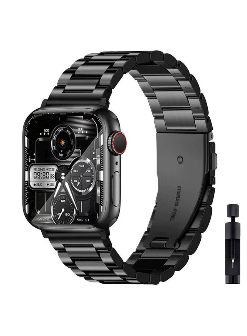 ChicVibe Compatible with Apple Watch Band 44mm 45mm 49mm 42mm 46mm 40mm 41mm 38mm, Stainless Steel Apple Watch Strap Women Men for iWatch Band Apple Watch Ultra 3/Ultra 2/Ultra 49mm, S11/S10 46mm, S9/S8/S7 45mm, SE3/SE2/SE/S6/S5/S4 44mm, S3/S2/S1 42mm, black - Image 2
